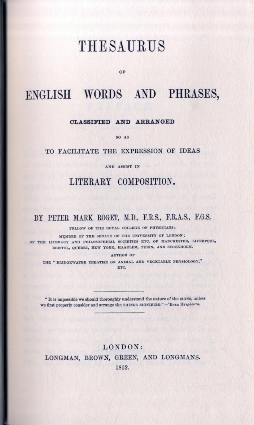 Thesaurus Published for the First Time